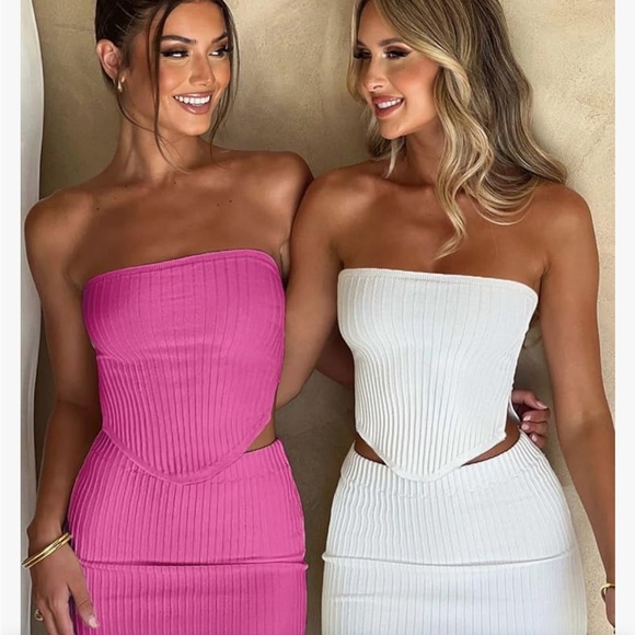 New CHYRII Womens Sexy Summer Two Piece Outfits Bandeau Going Out Crop Tops - Picture 3 of 12